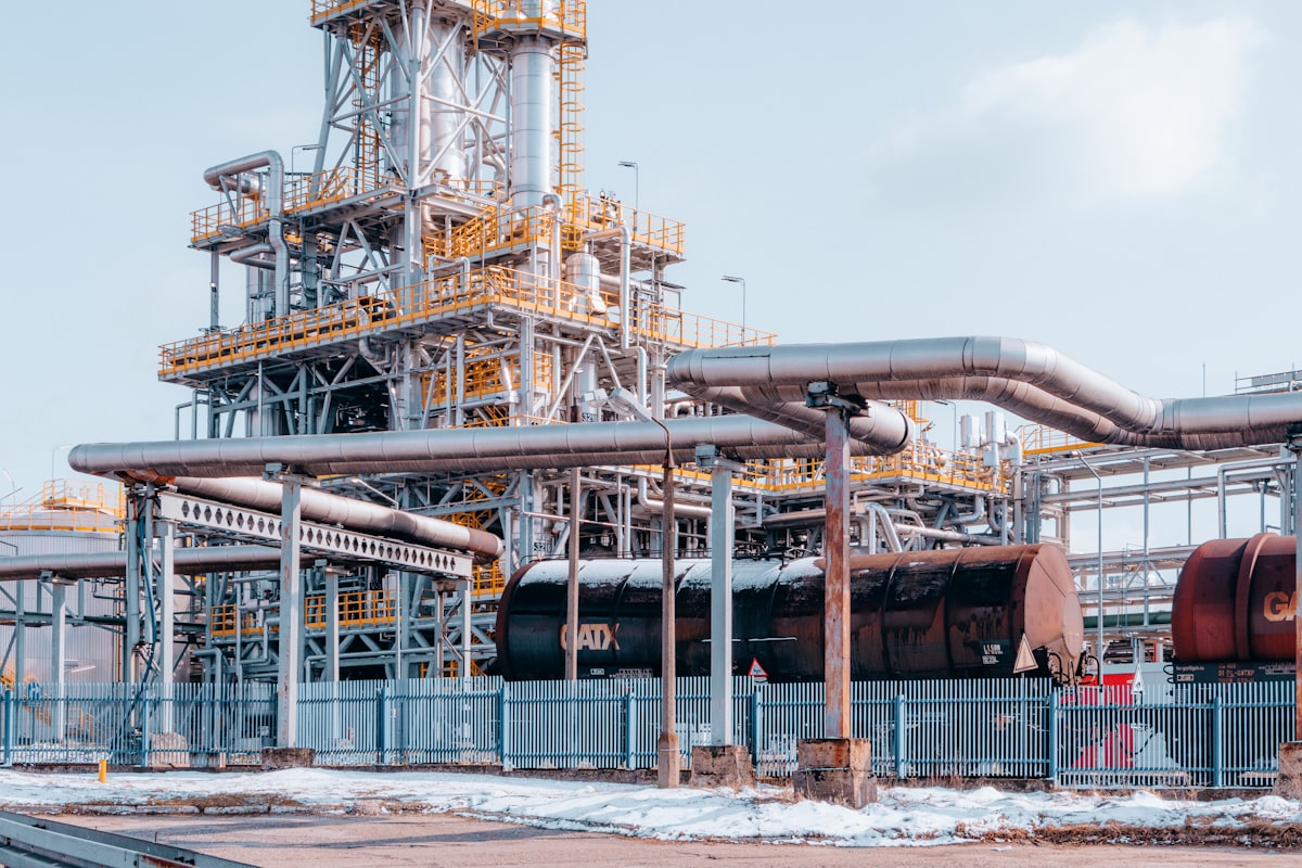 Pipework and vessels at an industrial process plant